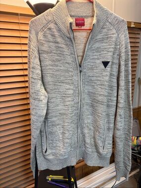 GUESS Men’s Cream Full-Zip Knit Sweater